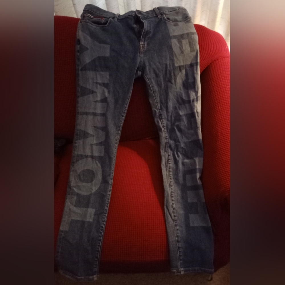 👖♂️Men's Tommy Hilfiger Spellout Logo Stretch Slim Tapered Denim Jeans34/34♂️👖